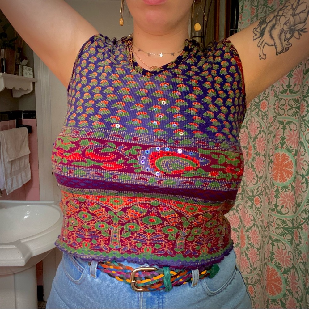 Sequined, patterned crop top